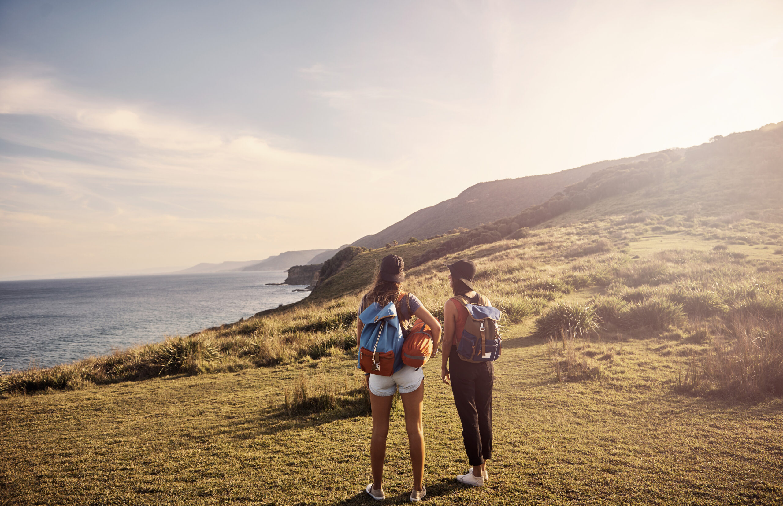 Rearview shot of two girls out hiking